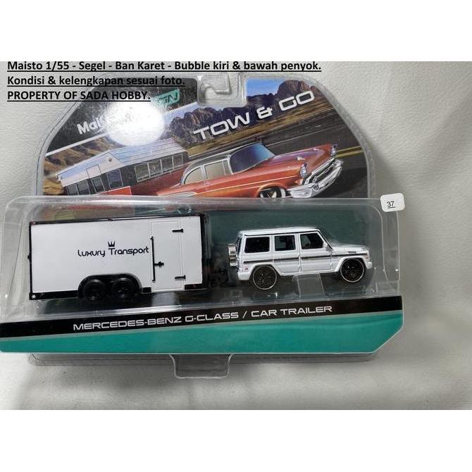 MAISTO 1/55 TOW & GO MERCEDES-BENZ G-CLASS & CAR TRAILER WHITE FULLSET MIX99