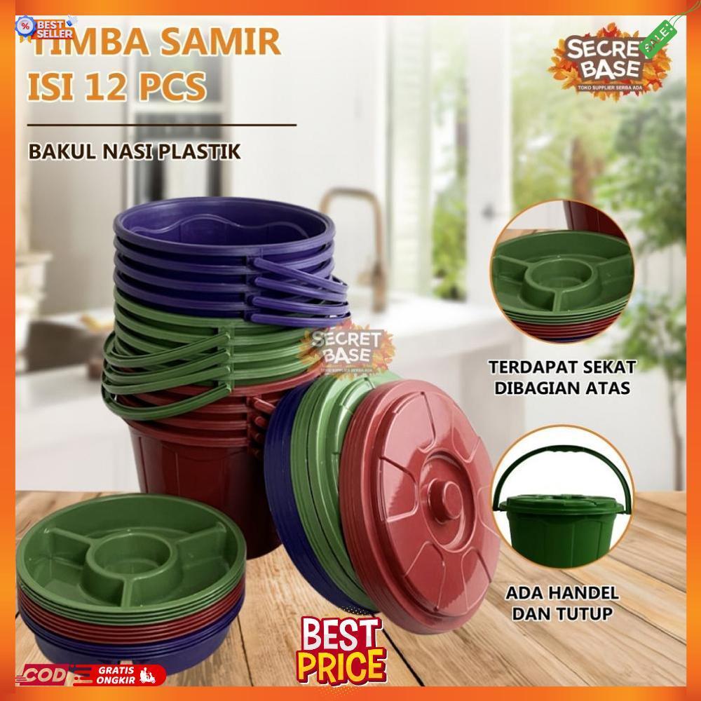 (ISI 12pcs) TIMBA SAMIR - Baskom Hajatan Lusinan Murah / Ember Tutup / Bakul Nasi Plastik