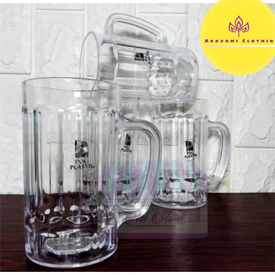 1 Lusin /12 Pcs Gelas Plastik Besar Gelas Bening Gagang / Gelas Besar / Bayar Ditempat