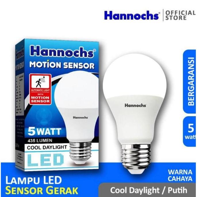 LAMPU LED SENSOR GERAK / MOTION SENSOR HANNOCH 5 WATT CAHAYA PUTIH