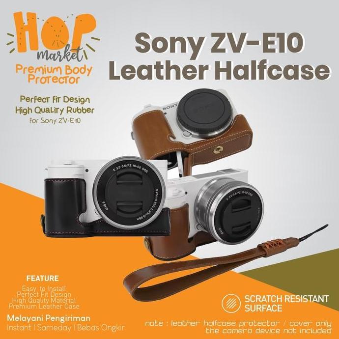 Half Case Leather Bag for Sony ZV-E10 with Strap Tas Kamera Alpha ZV E 10 Mark 1 Bahan Kulit PU E10 