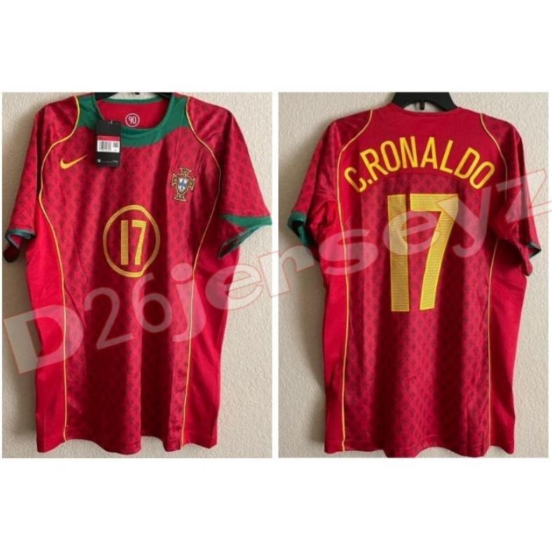 Jersey RETRO Portugal Home 2004 ( Finalist EURO 2004 ) OFFICIAL + Cetak Nama Nameset RONALDO 17 / RU