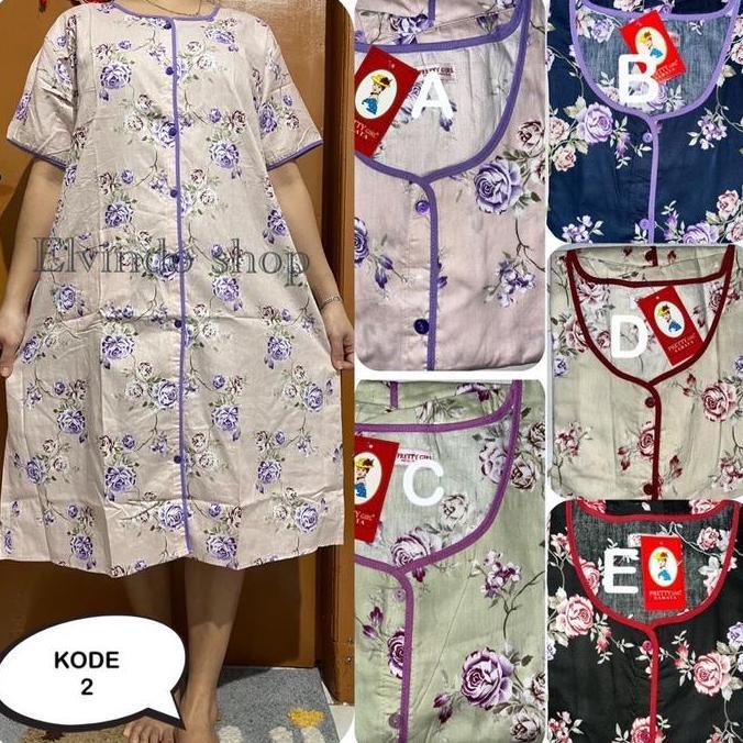 Ling- Daster L Ld 120Cm Katun Sabata Lembut Full Kancing Bunga Pretty