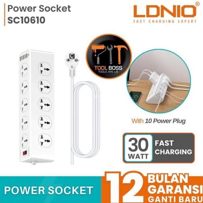 LDNIO SC10610 POWER STRIP EXTENSION - STOP KONTAK 10 SOCKET 5 USB 1 PD