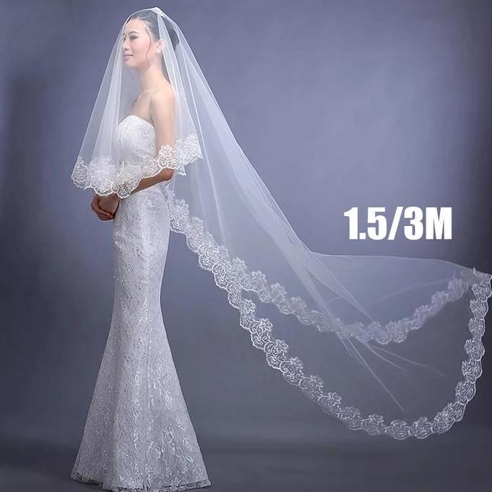 TACA Bridal Long Veil / 3M Long Single Slayer Lace Veil / Wedding Bridal Veil