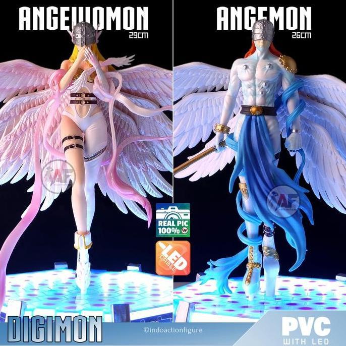 Statue Action Figure Digimon Angemon & Angewomon Moon Studio Design Recast With Led