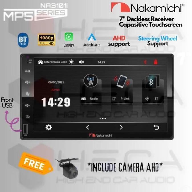 Deckless Nakamichi 7 Inch Front Usb Head Unit Tape Mobil Apple Carplay & Android Auto + Camera Ahd B