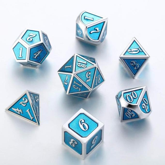 [ready] TecUnite 7 Dice Metal Polyhedral Dice Set DND Dice Set - Dadu Metal
