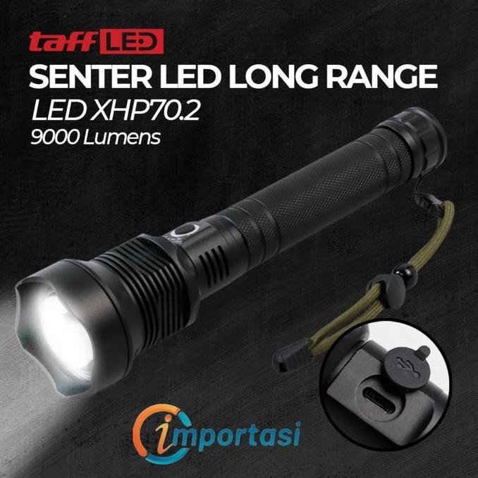 Best Seller TAFFLED Senter LED Long Range Zoom USB Recharge XHP70.2 9000 Lumens Berkualitas 100% ori
