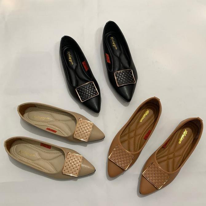 PREMIUM / KALISYA - BELLA Sepatu Flat Wanita Flatshoes Trendy Elegan pancus elegan wanita Hitam Kare