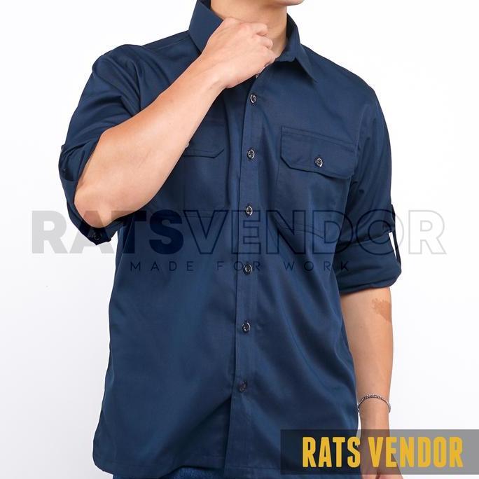 PREMIUM / Ratsvendor Kemeja Dinas / PDH / Harian / Kerja Lapangan Lengan Panjang Warna Biru Navy