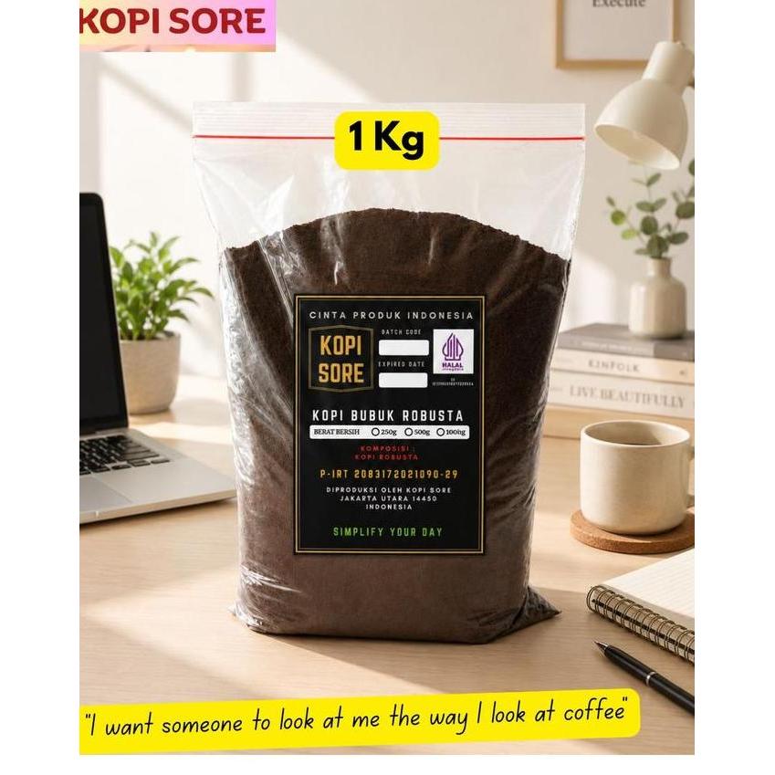 QWEENSATRU - KOPI SORE KOPI BUBUK 1KG ROBUSTA LAMPUNG AROMA HARUM, RASA PAHIT, KOPI HITAM, KOPI TUBR