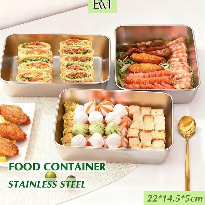 PREMIUM / Tempat Wadah Makanan Stainless Steel Food Container Nampan Stainless Sayur Kotak Penyimpan