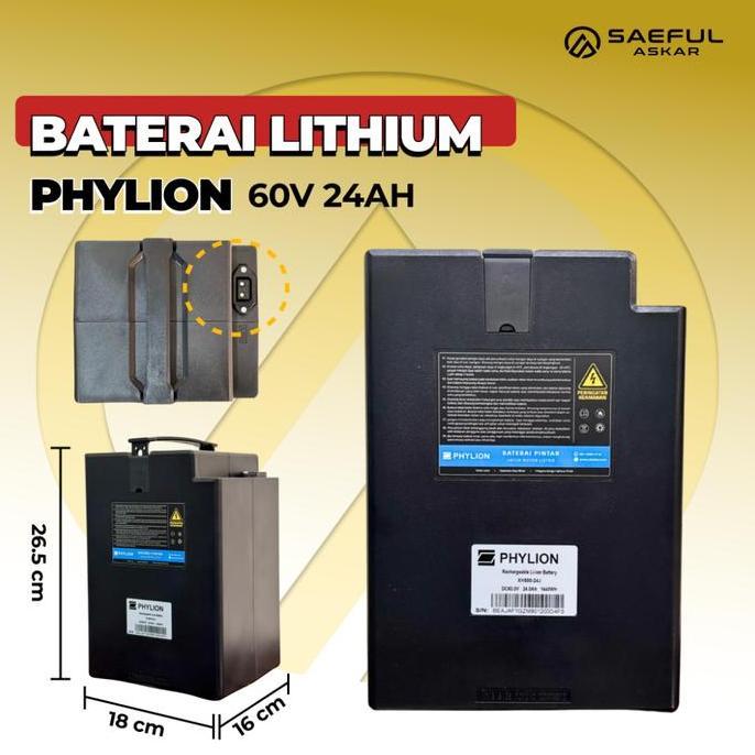 Phylion 60V 24Ah Baterai Sepeda Listrik Ofero Lithium | Set Baterai Lithium dengan Charger 60V dan K