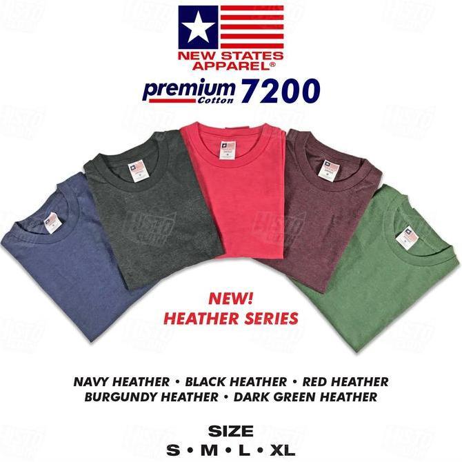 PREMIUM / Kaos Polos NSA Premium Cotton Heather/ Misty Series 7200 New States Apparel Short Sleeve/ 