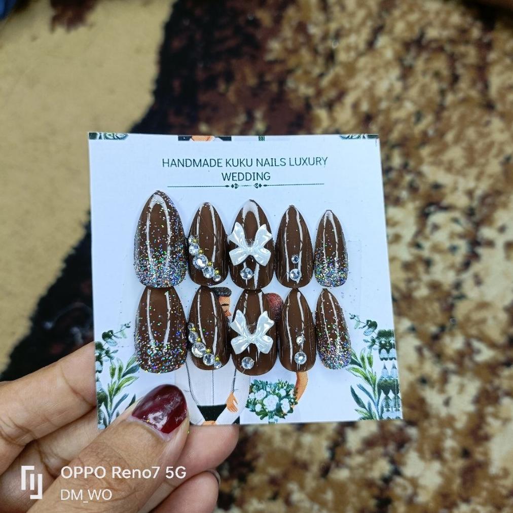 KUKU PALSU COKLAT MAHOGANY WEDDING MURAH FREE LEM / FAKE NAILS / NAIL ART / KUKU PALSU PENGANTIN
