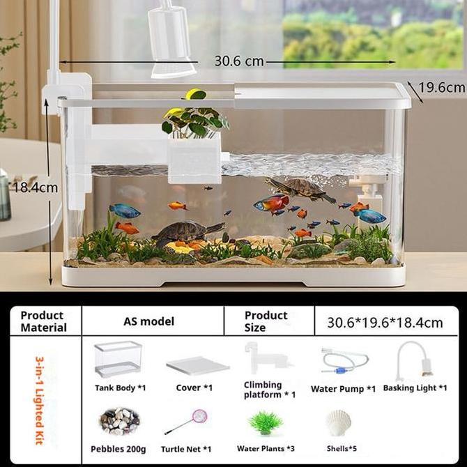 6.6Akuarium Kura-kura Akuarium Kura-kura Kecil Akuarium Kepiting untuk Ruang Tamu Akuarium Filter da