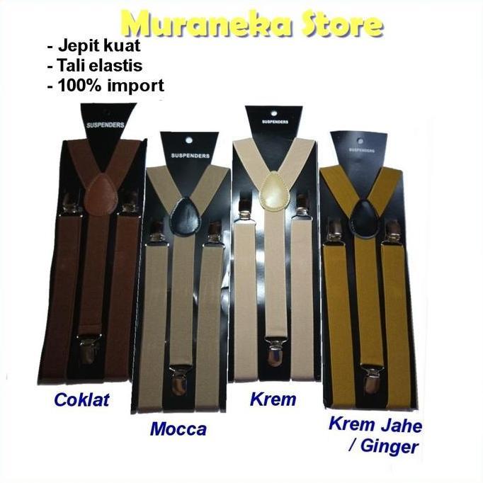 Bretel Suspender Coklat Krem Cream Dewasa Pria Dasi Kupu Bowtie Gesper