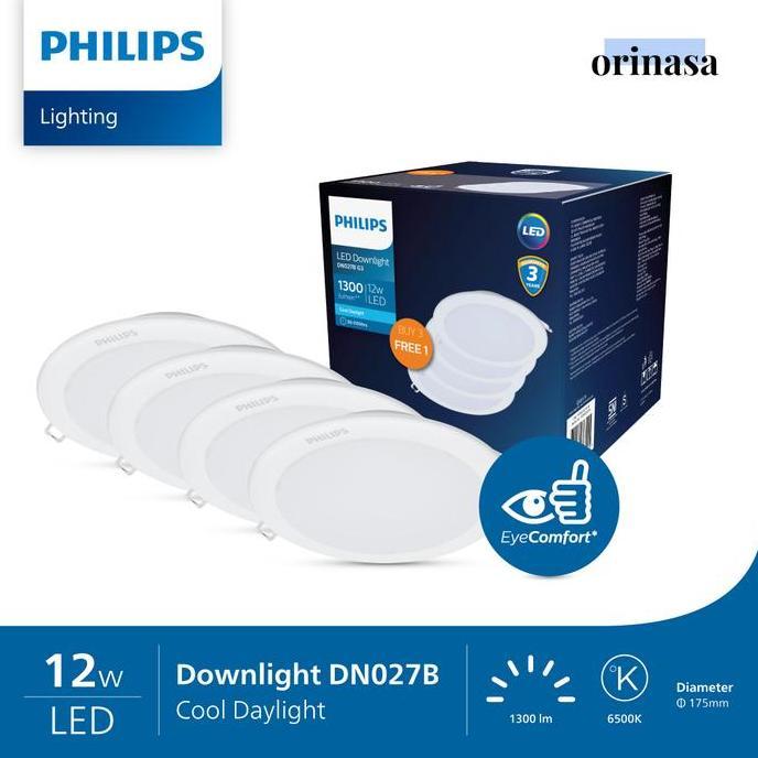 BELI 3 GRATIS 1  Lampu Plafon Philips 12W 12 Watt LED Downlight DN027B G3 D150  Multipack - Cahaya P