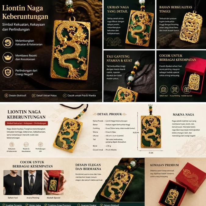 Kalung Liontin Naga Relief 3D, Kalung Naga Kalung Pria