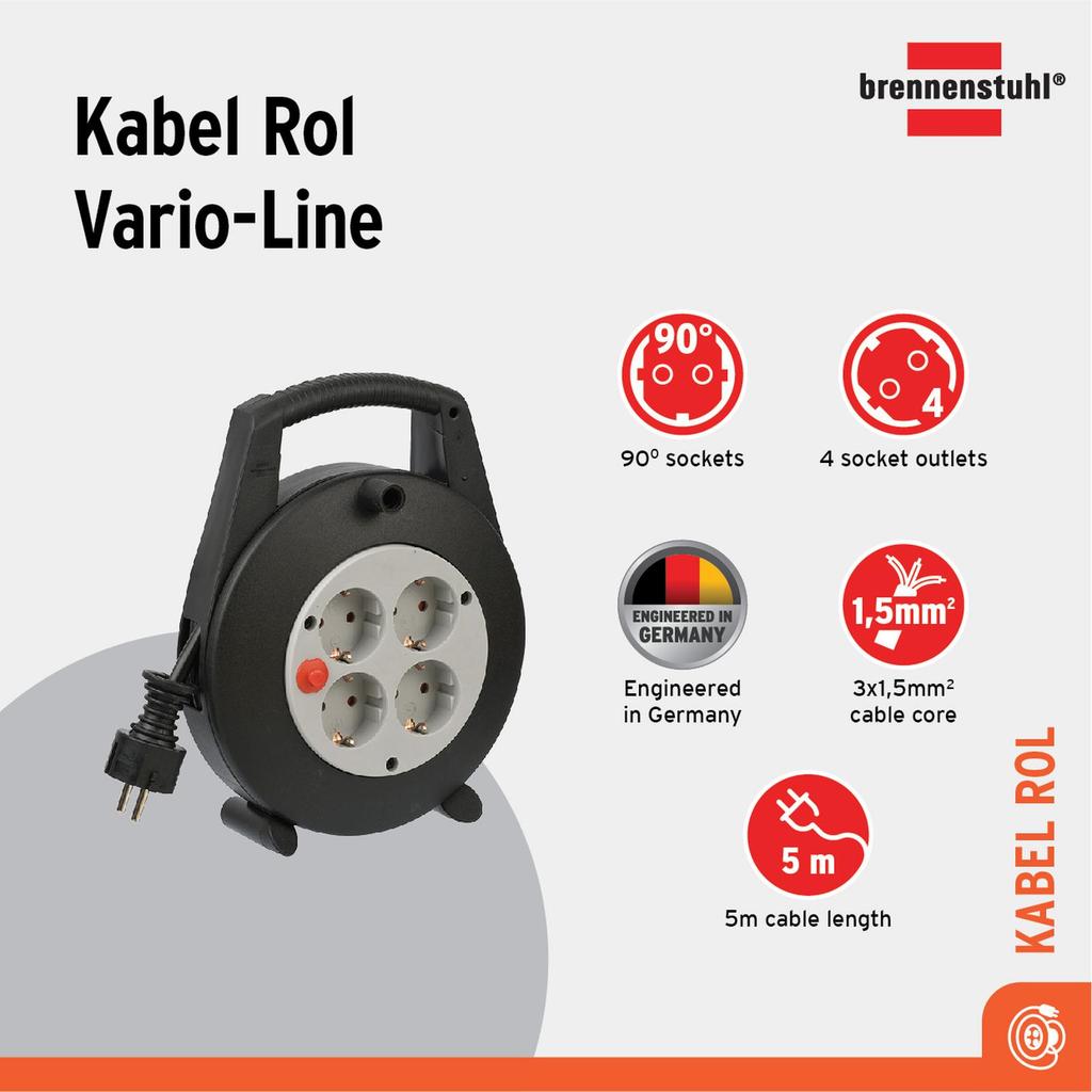 Brennenstuhl Kabel Roll Stop Kontak Box Rol Gulung Vario Line 5 Meter
