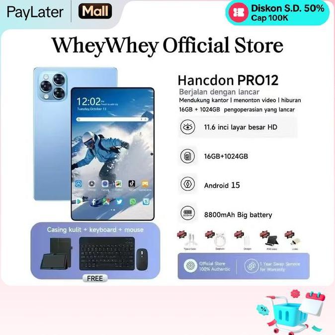 Sarung Tablet Gratis Tab Pad Pro12 Tablet PC Baru Android 11.6inch 16GB+1TB Wifi 4G/5G Dual SIM 1024