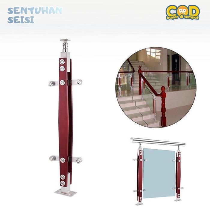 Bisa COD 85cm Tiang Railing Tangga Minimalis Tiang Railing Tangga Stainless SUS 201 + Kayu
