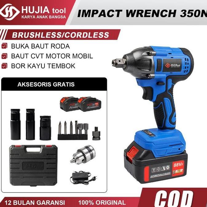 MUZACIO HUJIA Impact Wrench Cordless 350n.M Impact Baterai 88vf Brushless Impact Murah Promo Impek B