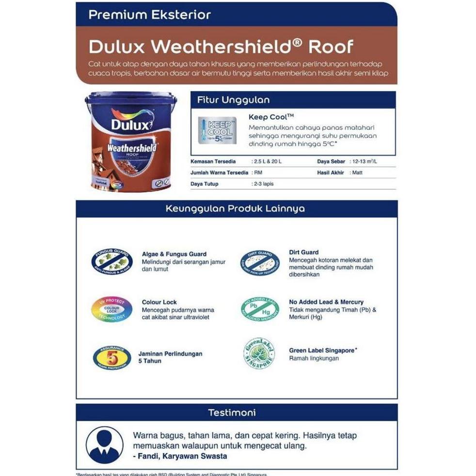 Jos- Cat Genteng Dulux Weathershield Roof 2.5 Lt