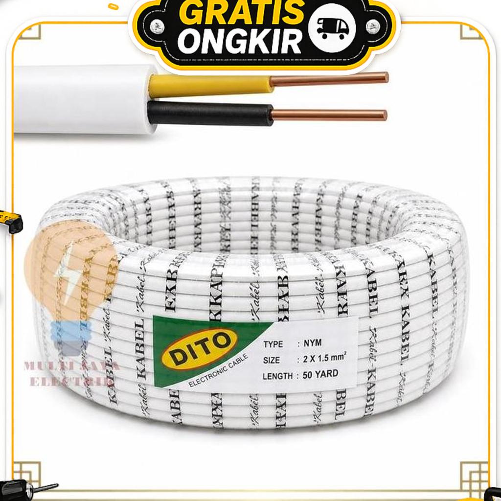 Dito Kabel Nym Kawat 2X1.5Mm 50Yard Kabel Nym Kawat Kabel Listrik 1 Roll