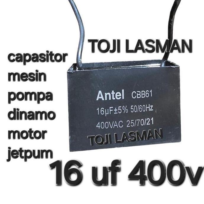 ( 16 UF 400V ) KAPASITOR CAPASITOR SANYO POMPA MESIN DINAMO KOTAK HITAM SEGI 16UF 16 UF MIKRO 450V 3
