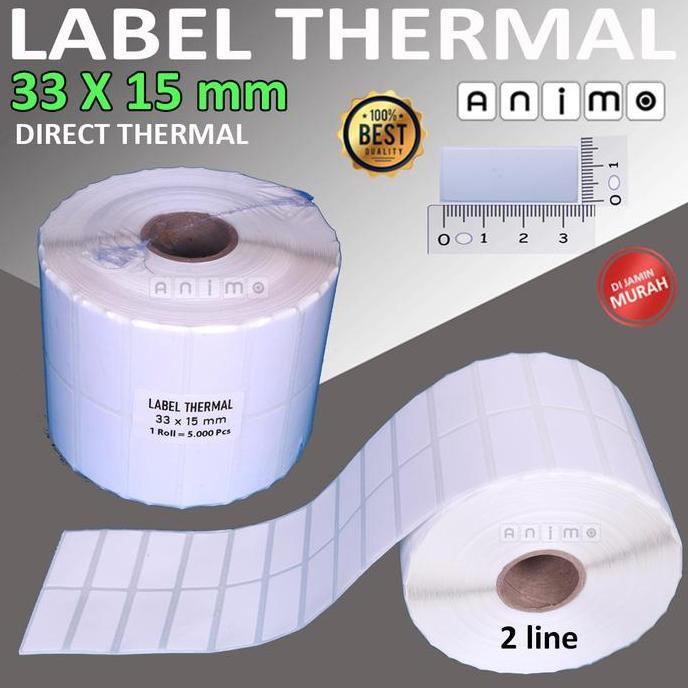 Eady- Label Thermal 33X15 - Label Bare Direct Thermal 33 X 15 Mm - Stiker Thermal 33X15 - 2 Line - 3