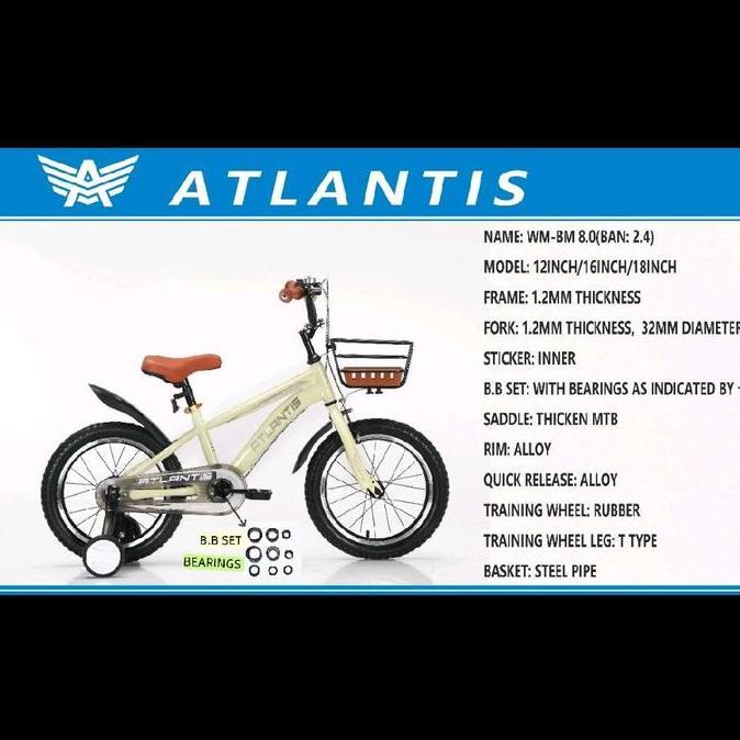Promo Sepeda anak cowo/ cewe 12/16/18inch Atlantis 8.0YL  Outdoor Diskon