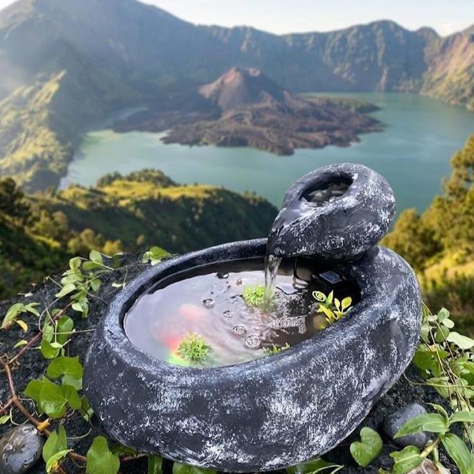 Air Mancur Model Batu Kali dengan Ukuran Panjang 40cm Lebar 27cm Tinggi Bak 12cm Tinggi Total 21cm -