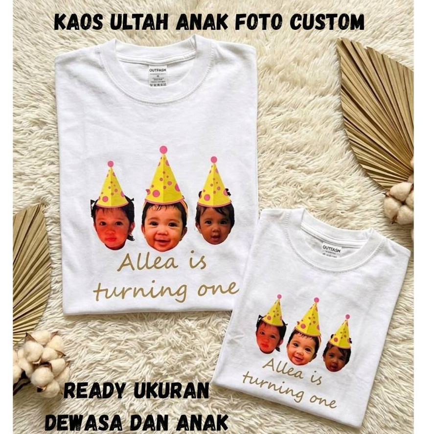 Kaos Ulang Tahun Keluarga - CUSTOM FOTO DAN TULISAN - PUTIH