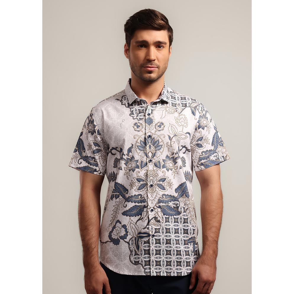 NEW PROMO MOC - Kemeja Batik Pria Lengan Pendek Surasena - White