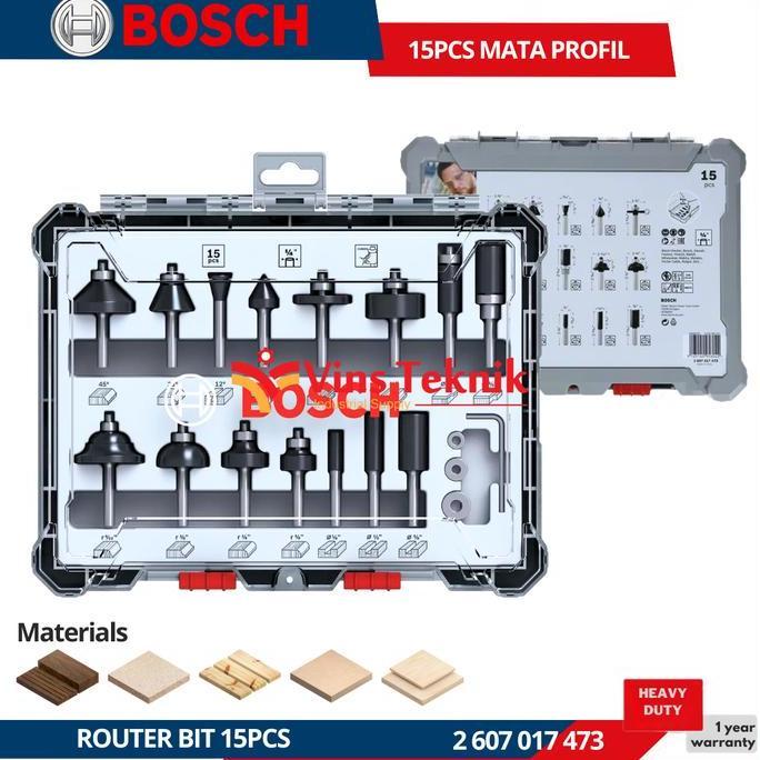 Sale Bosch Router Bit 15 Pcs Mata Profil Kayu Set 15Pcs