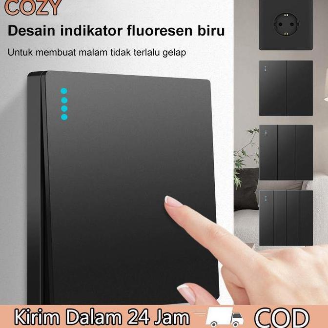 QINGACHO COZY Cetekan Lampu Listrik Stop Kontak Arde Hitam Style Matte Black Sakelar Lampu Cetekan L