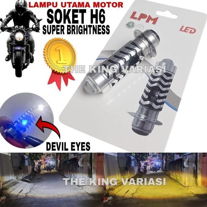 Lampu Utama Motor Devil Eyes Laser Super Terang Soket H6 Cahaya Putih Kuning/ Lampu Depan Motor Soke