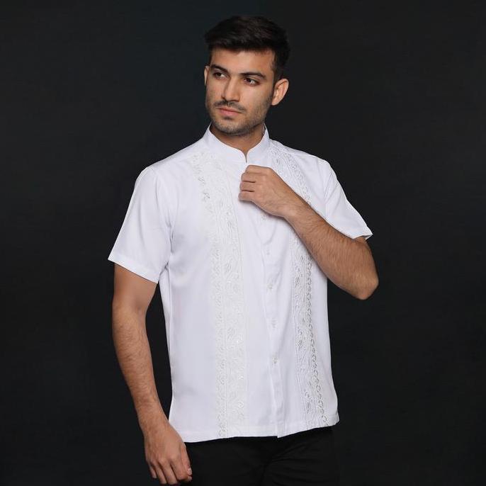 DEAL TERBAIK - Casella Baju Koko Pria Lengan Pendek | Baju Koko Putih Bordir Ibrahim