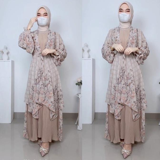 Fatimah Dress Ceruty Motip Plisket | Raya Series Etnik Baju Gamis Kondangan Pesta Lebaran Remaja Dew