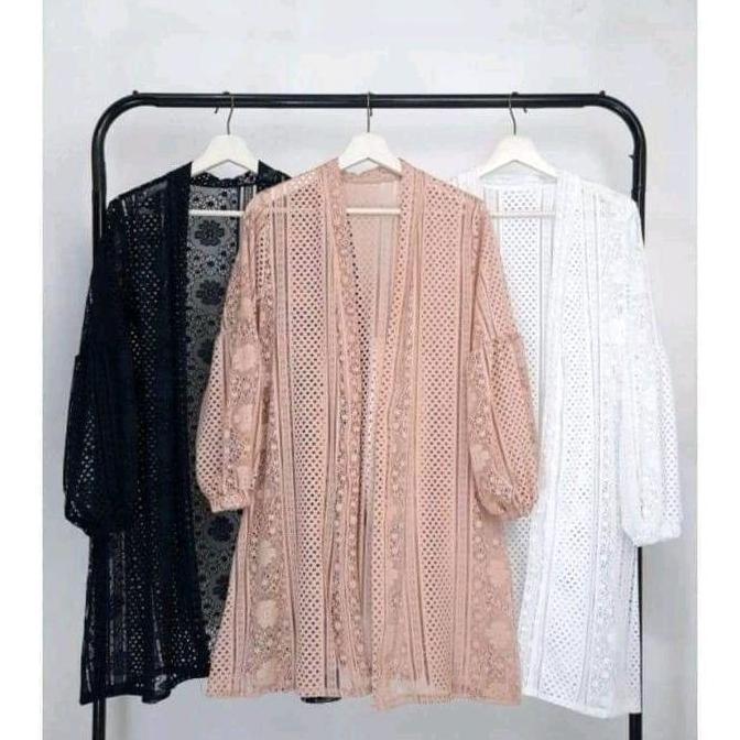 Cardigan Burkat Premium+Ikat Pinggang / Cardigan Burkat Lengan Balon / Cardigan Burkat Panjang / Car