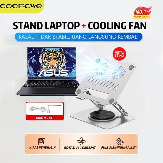 COOBOWE Stand Laptop Aluminium Cooling Pad Kipas Pendingin Portable Dudukan Laptop 10-17 Inci Ventil