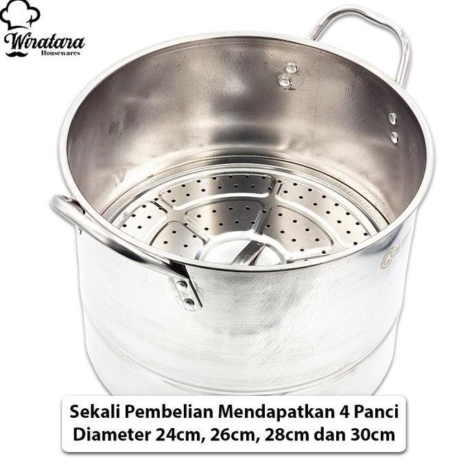 HARGA DISC - Calypso 4pcs Panci Set Kukusan Stainless + Saringan | Steamer Dandang Kukus Nasi Stenli