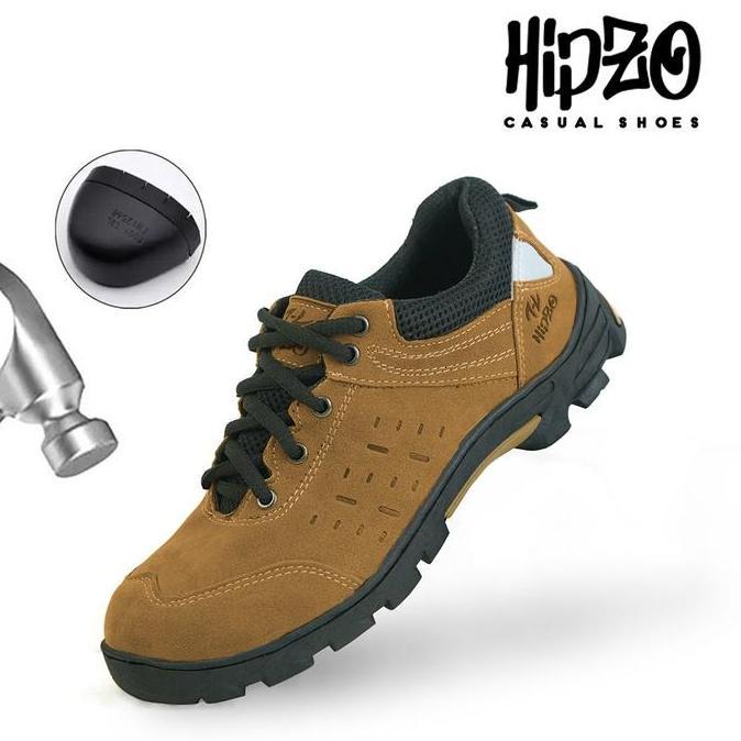 HIPZO Sepatu Safety Sport Ujung Besi M076 Untuk Pria Kerja Outdoor Ori Tambang Proyek Sol Full Karet