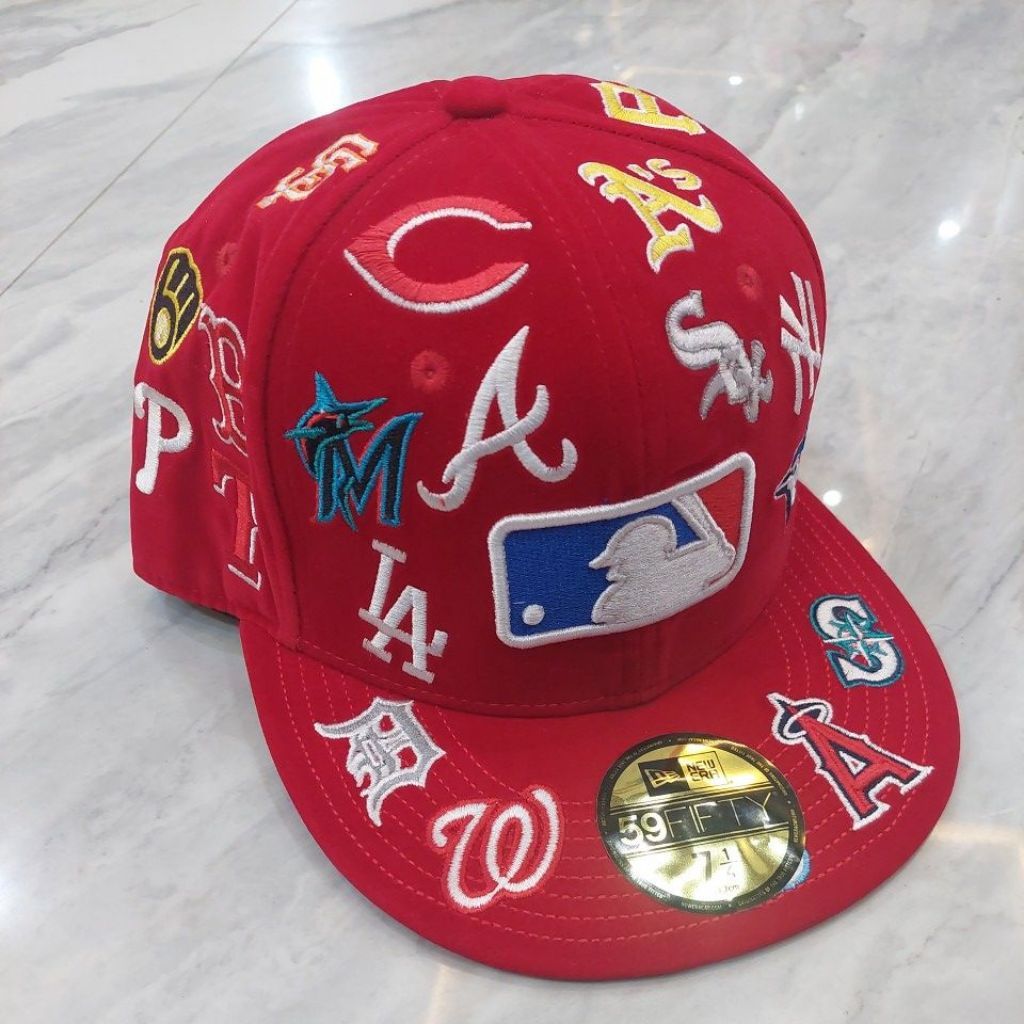 TOPI FITTED MLB MERAH FULL BORDIR BLUDRU FULL TEAM