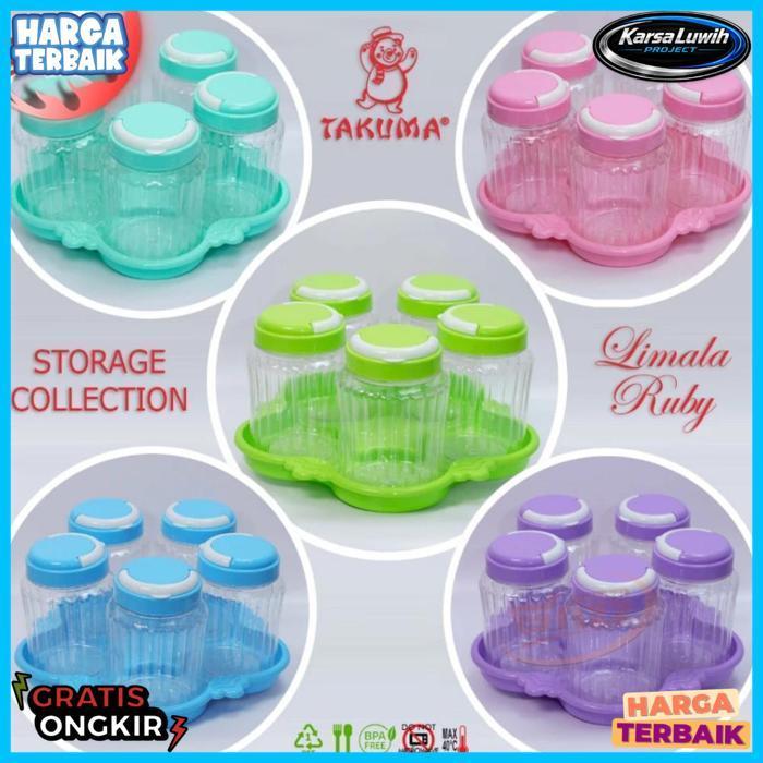 1Set Nampan + 5 Toples / Toples Nampan Dauna Takuma/ Toples Lebaran