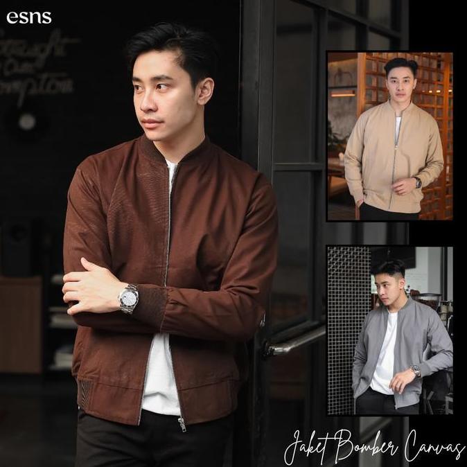 ESNS Jaket Bomber Canvas Pria Premium Slimfit Tahan Angin Nyaman Casual Keren Tebal Distro Zipper Le
