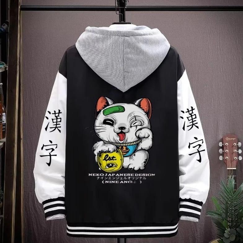 LIMITED Jaket Sweater Varsity Tanjiro Jepang  / Jaket Sukajan Kucing Neko / Jaket Pria Wanita