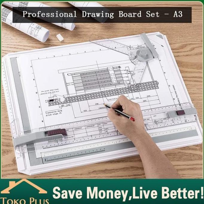 TWOVAN Terpercaya Meja Gambar Arsitek A3 Professional Drawing Board Head